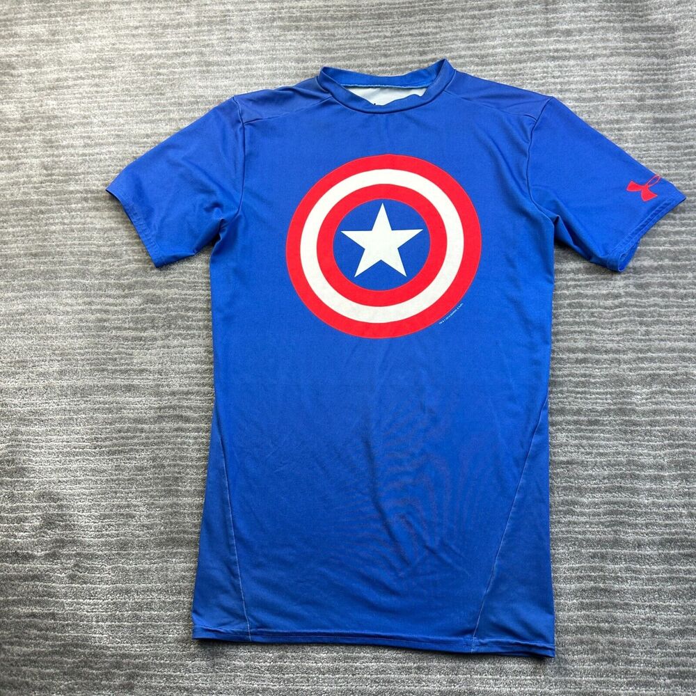 Under Armour Shirt Mens Medium Blue Captain America Shield Compression